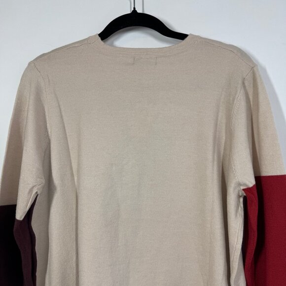 EXUS Beige Red Colorblock Geometric Sweater Size XL Modern Long Sleeve Knit - Picture 11 of 15